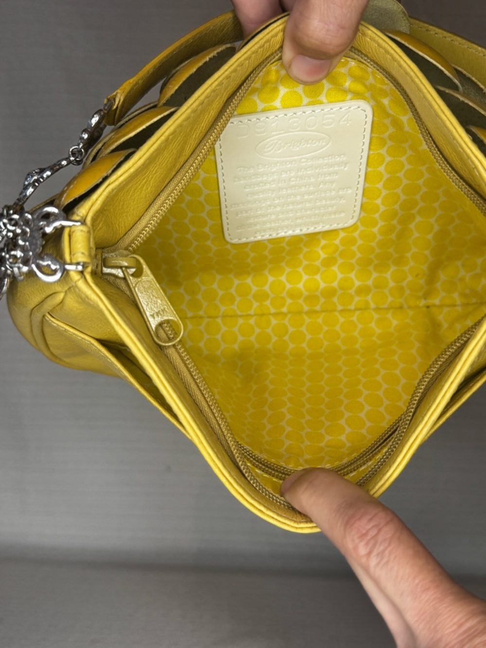 Brighton Mustard Yellow Quilted Floral Leather Shoulder Bag - Picture 9 of 11